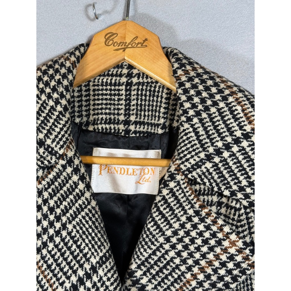 Vintage Pendleton Wool Trench Coat Houndstooth Glen Plaid Double Breasted Belted - Picture 6 of 16